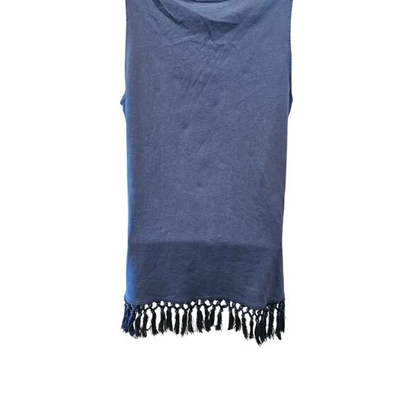 J. Jill sz M navy blue linen blend tassle trim sleevless tank layering blouse - Picture 2 of 7
